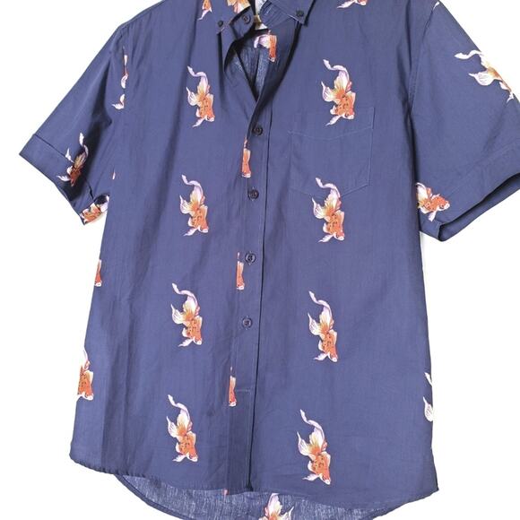 Kennington | Gold Fish Print Button Up Shirt - Picture 3 of 8